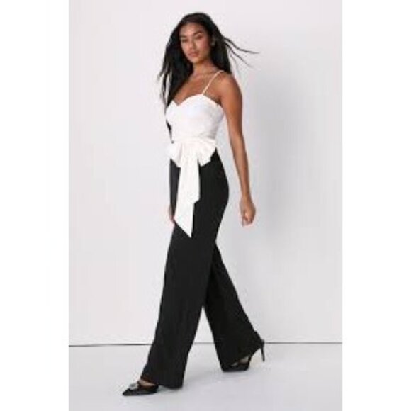 Lulus Womens Black White Jumpsuit With Bow Detail Size S - Main Image